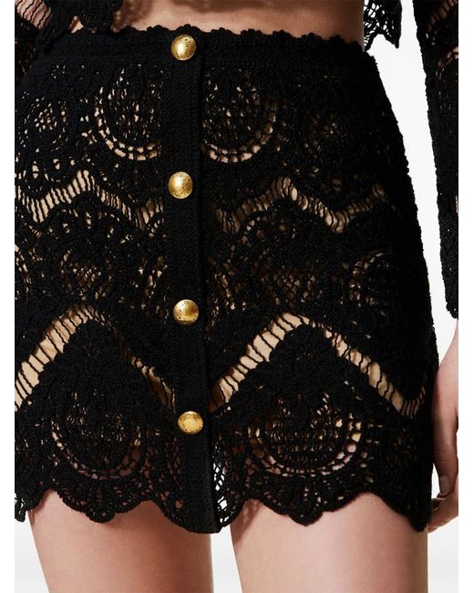 Twinset Black Crochet Mini Skirt