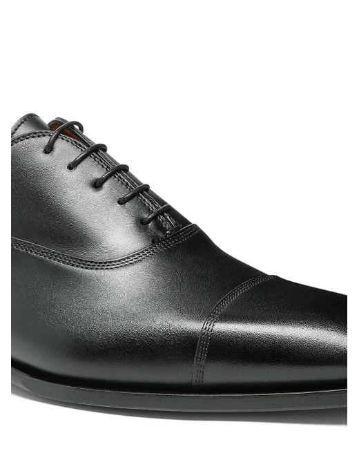 Santoni Black Leather Oxford Shoes for men