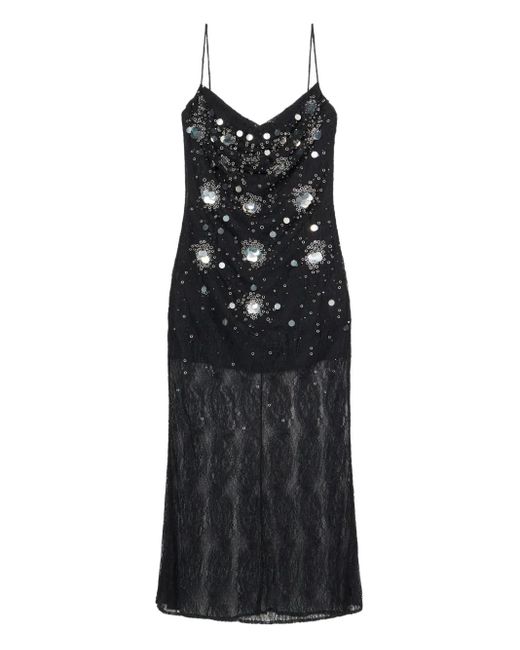Blumarine Black Sequin-Embellished Lace Gown