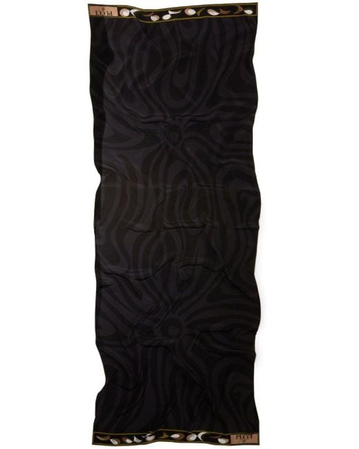 Emilio Pucci Black Marmo-print Silk Scarf