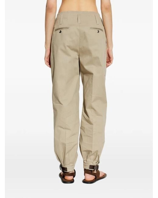 Moschino Natural Dark Leather Strap Relaxed Tapered Cotton Pants