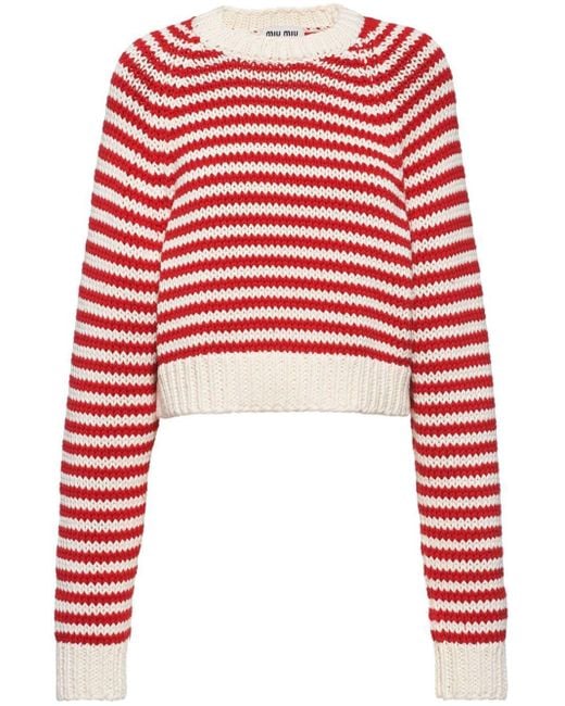 Miu Miu Red Stripe-print Knitted Jumper