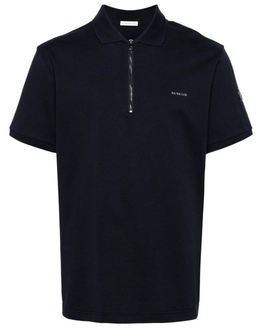 Moncler Blue Logo-patch Cotton Polo Shirt for men