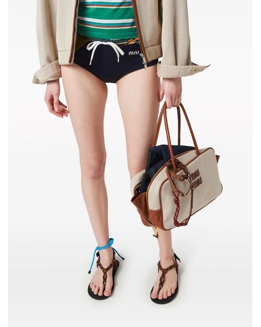 Miu Miu Blue Logo-Embroidered Bikini Bottoms