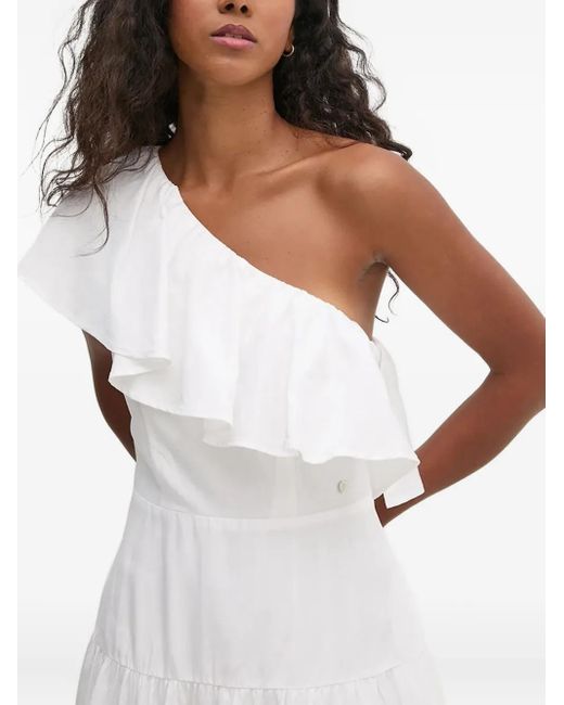 Pedro Del Hierro Madrid White One-Shoulder Ruffled Dress