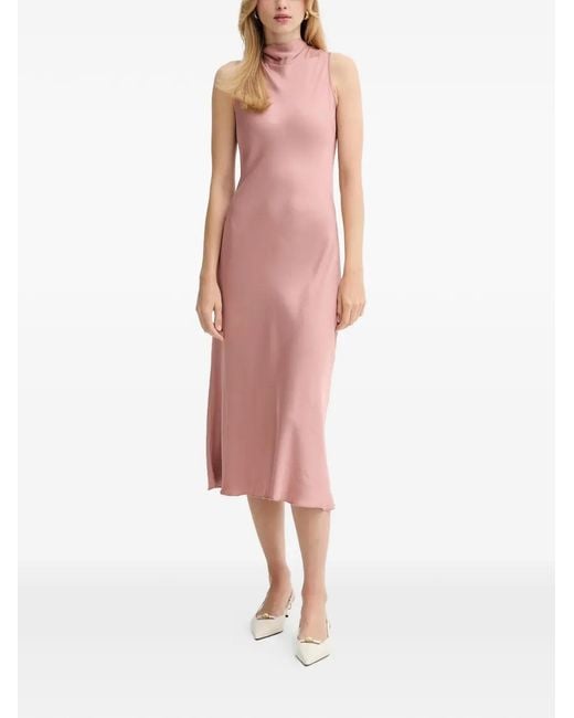 Fracomina Pink Rear-Bow High-Neck Midi Dress