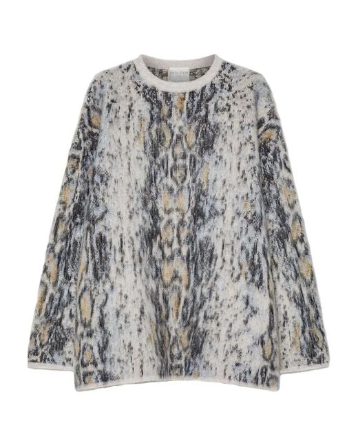 Forte_forte Gray Round-Neck Patterned Sweater
