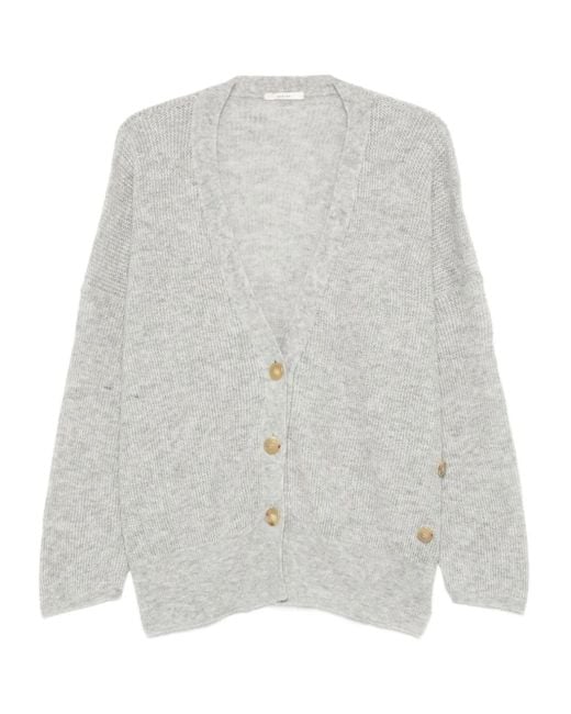 Haikure White Ribbed Buttoned Cardigan