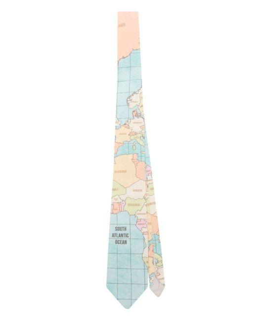 Olympiah Blue World Map-print Cotton Tie