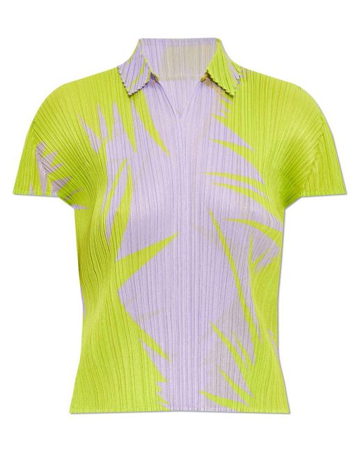 Pleats Please Issey Miyake Yellow Piquant Print Top