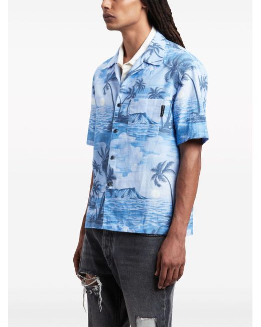 Camisa con estampado Sunset Palm Angels de hombre de color Blue