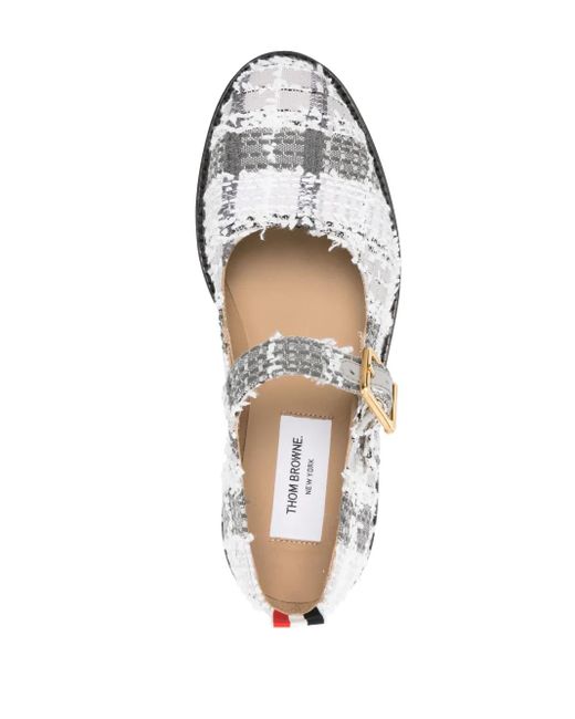Thom Browne White Tartan-Check Tweed Ballerina Shoes