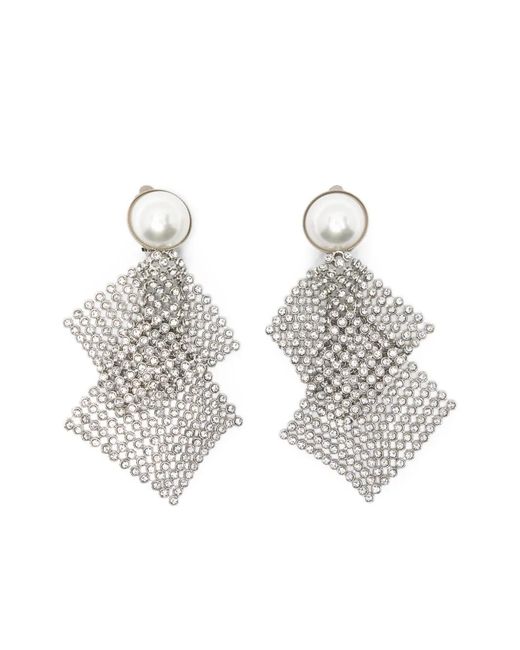 Rosantica White Frizz Embellished Clip-On Earrings