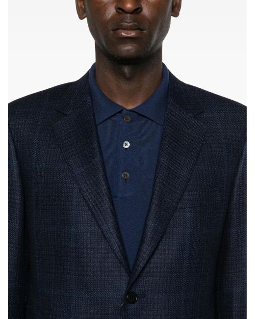 Canali Blue Checked Single-Breasted Blazer for men