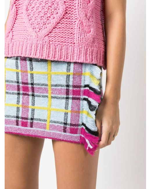 Cormio Pink Checked Wool-Blend Mini Skirt