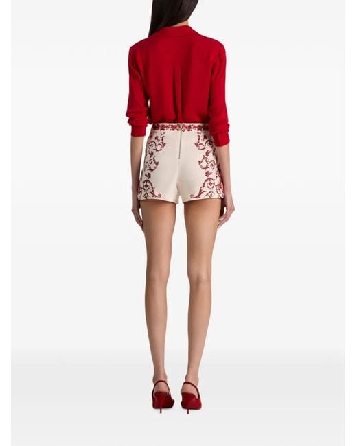Alice + Olivia Red Hera Floral-Print Shorts