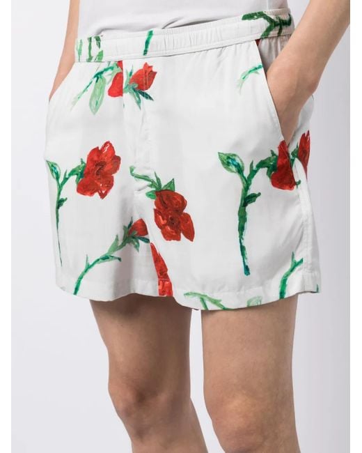 Endless Joy White Elasticated-Waistband Rose-Print Shorts for men