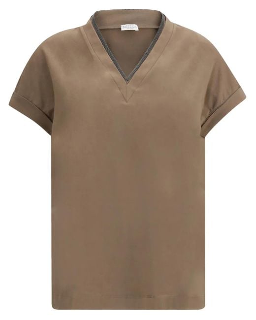 Top Con Scollo A V di Brunello Cucinelli in Brown