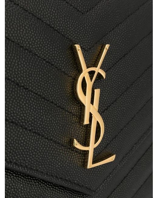 Saint Laurent Black Cassandre Matelassé Flap Pouch