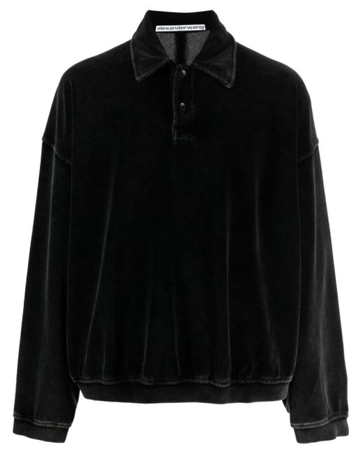 Alexander Wang Black Logo-embossed Polo-collar Sweatshirt for men