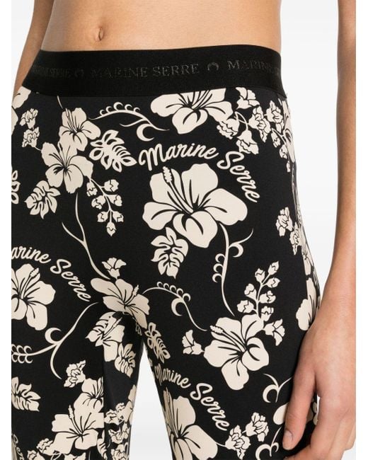 MARINE SERRE Black Regenerated Floral-print leggings
