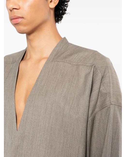 Rick Owens Gray Collarless Long-Sleeve Shirt for men