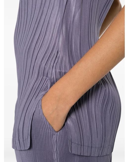 GONGDID DESIGN Purple Heat-Pleated Sleeveless Blouse