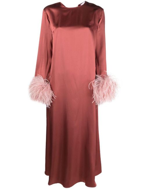 Sleeper Red Suzi Feather-trim Maxi Dress
