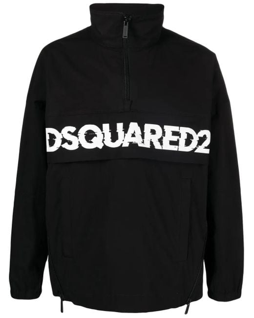 DSquared² Black Logo-print Half Zip Jacket - Men's - Cotton/spandex/elastane for men