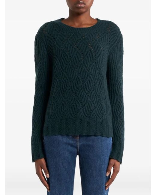Etro Green Perforated Pattern Cashmere Sweater
