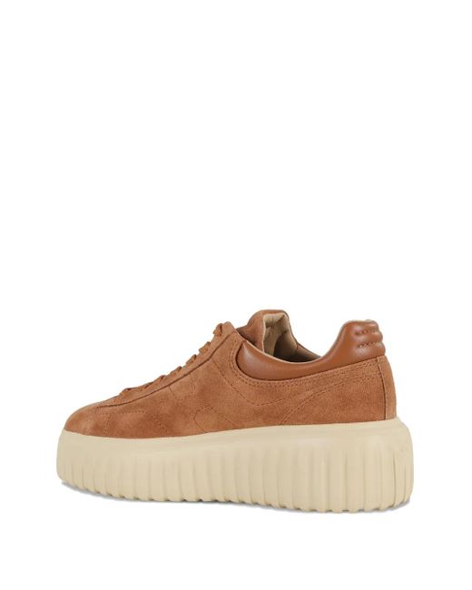 Hogan Brown H-Stripes Suede Platform Sneakers