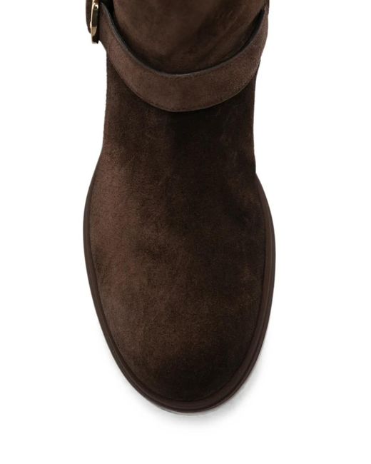 Santoni Brown Buckle-Strap Suede Boots