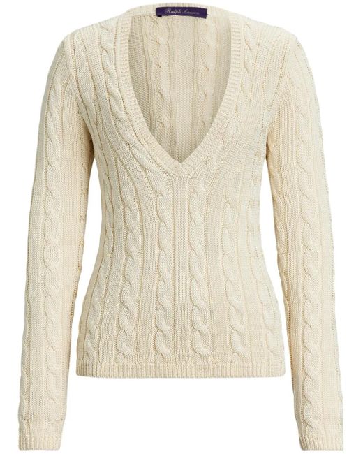 Ralph Lauren Natural Cable-Knit Silk V-Neck Jumper