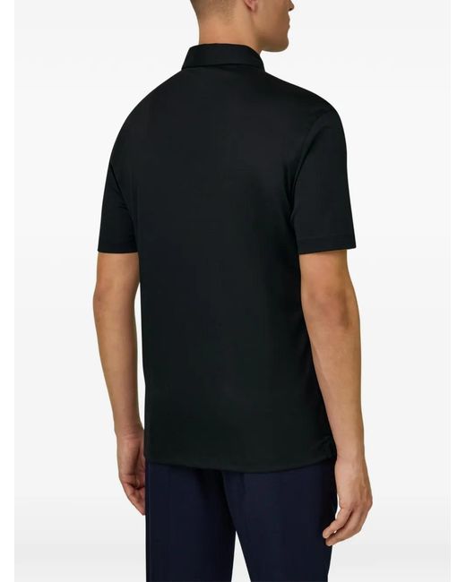 Boggi Black Branded-Button Short-Sleeve Polo Shirt for men