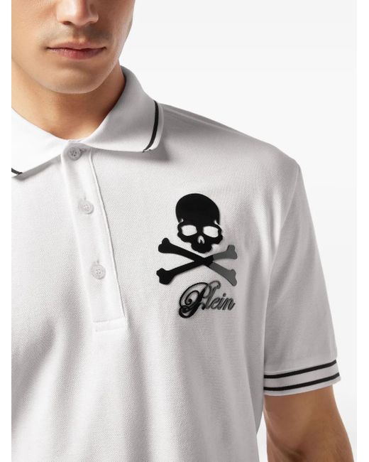 Philipp Plein White Skull-And-Bones Piqué Polo Shirt for men