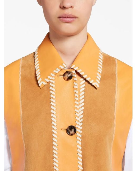Marni Orange Veston En Cuir À Rayures