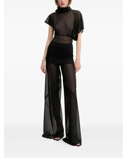 Rick Owens Black Sheer High-Neck Top