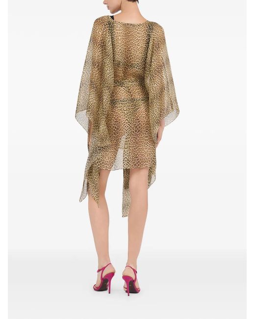 Roberto Cavalli Natural Leopard Print Tie Beachwear