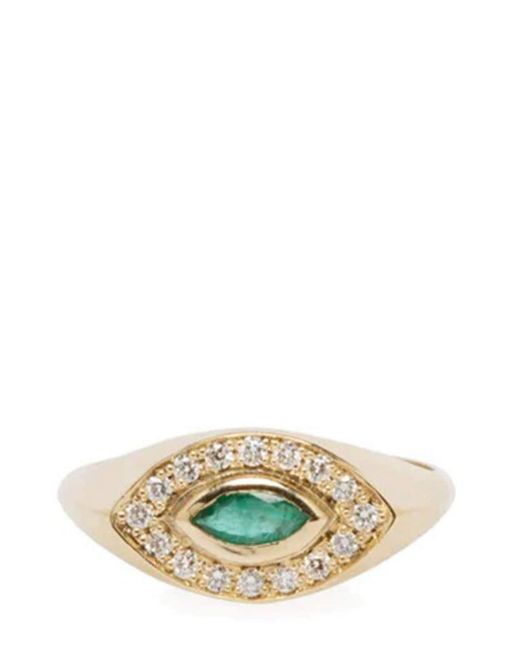 Anello Eye in oro giallo 14kt con smeraldo e diamanti di Zoe Chicco in Metallic