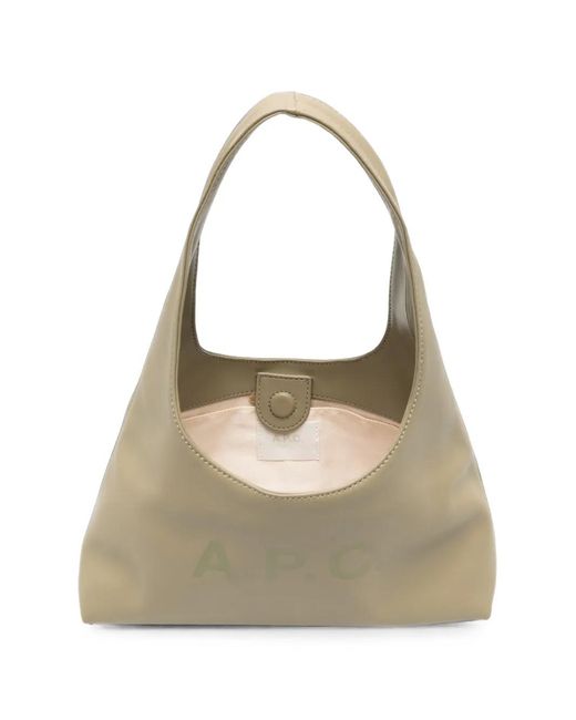A.P.C. Gray Logo-Print Leather Tote Bag