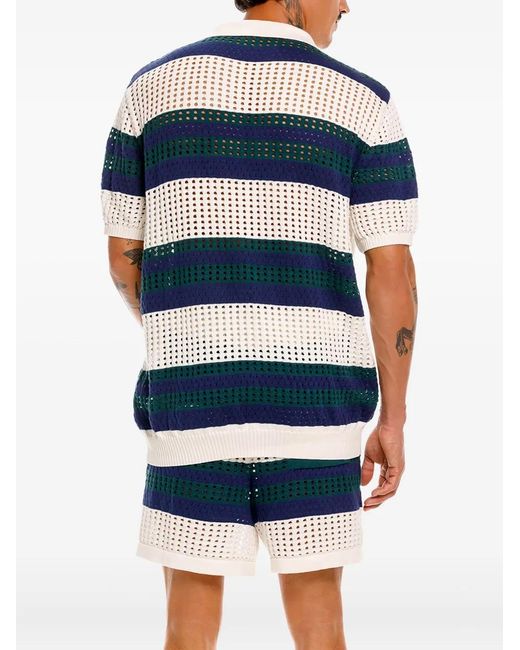 Agua Bendita Blue Striped Open-Knit Shirt for men