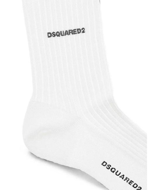 DSquared² White Logo-Embellishment Ribbed Socks for men