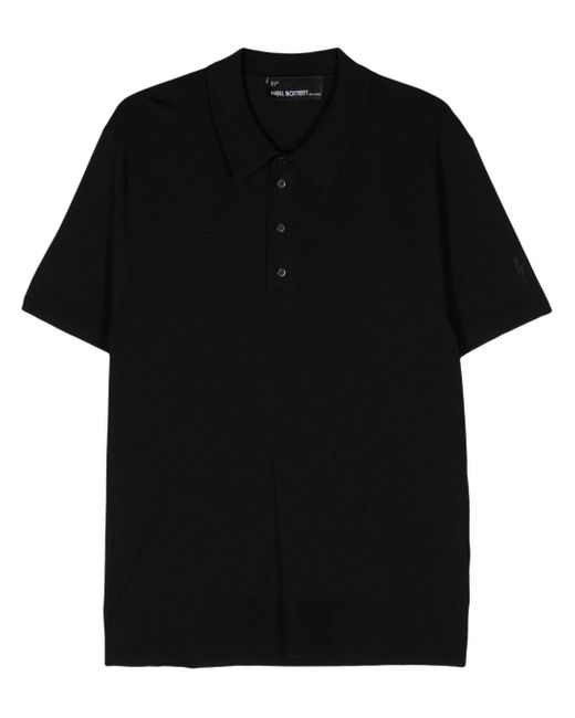 Neil Barrett Black Logo-embroidered Fine-knit Polo Shirt for men