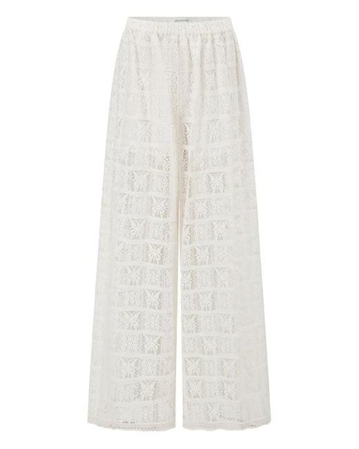Into The East White Floral-Embroidered Trousers