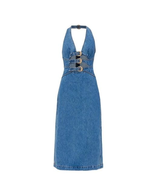 Cult Gaia Blue Halterneck Cut-Out Buckle Midi Dress