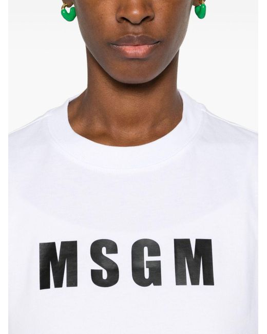 MSGM White Logo-print Cotton T-shirt