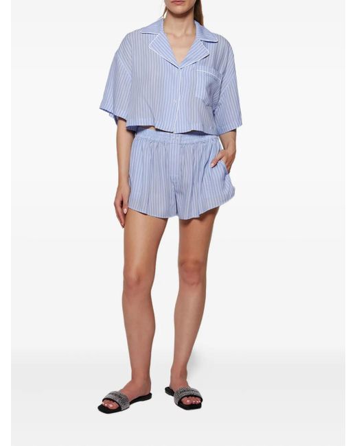 T By Alexander Wang Blue Striped Short-Sleeve Shirt
