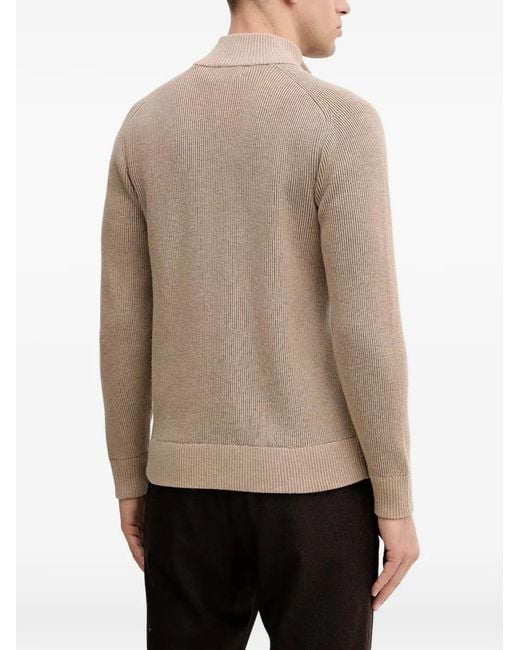 Hackett Natural Ribbed Zip Cardigan for men
