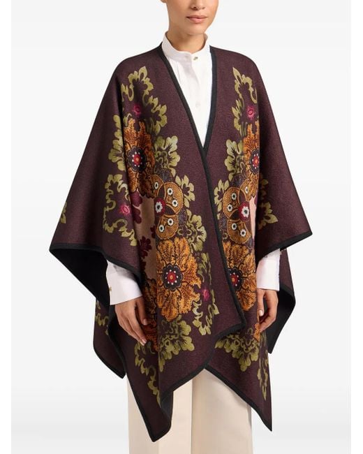 LaDoubleJ Black Floral-Patterned Wool Cape