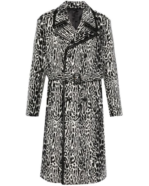 Ernest W. Baker Black Leopard-Print Virgin Wool Double-Breasted Coat for men